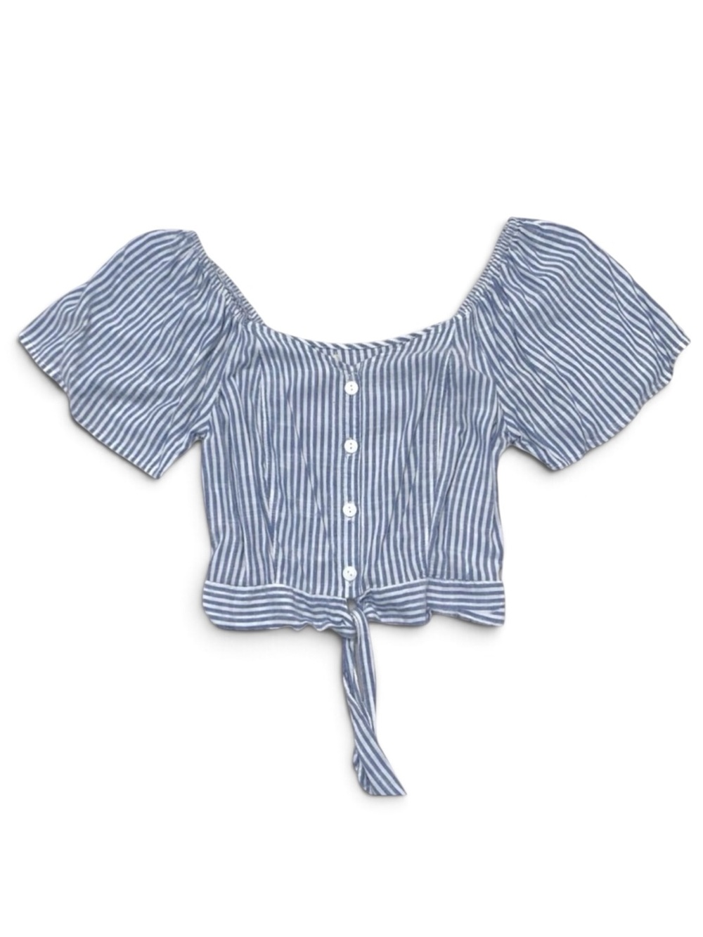 Aeropostale Blue & White Striped Tie Front Crop Top